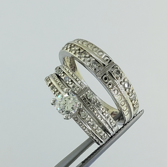 His & Hers 925 Sterling Silver Wedding Set With CZ - Picture 6 of 8